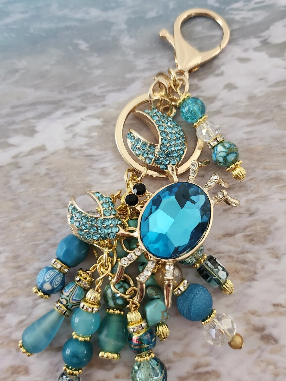 Blue Crab Purse Charm or Keychain Morganite Agate Howlite Handcrafted